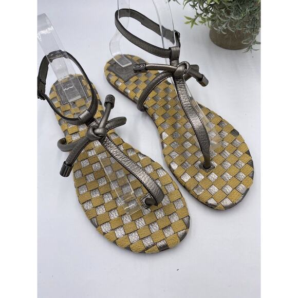 Tory Burch Leather Metallic Thong And Ankle Strap Sandals Sz 10.5M Brazil - Picture 2 of 12